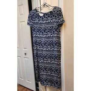 Maggy London Navy & White Lined Long SILK special occasion Dress women's size 14